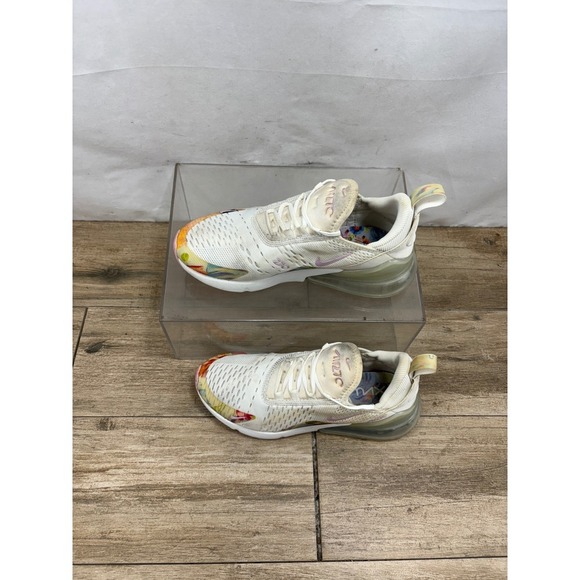 Nike Air Max 270 Floral Running Shoes White Pink Women's Size 7 Sneakers - Picture 9 of 10